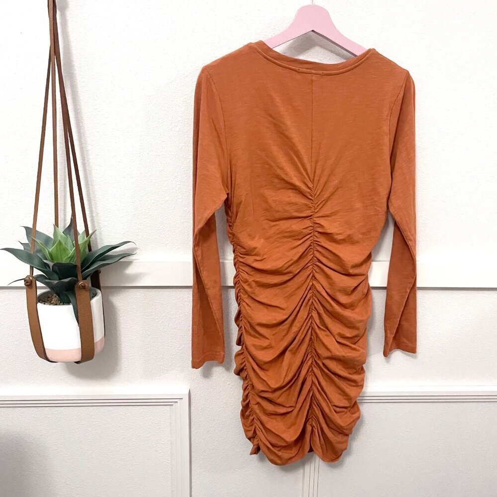 NWT Anthropologie Sundry Ruched Long Zleeve Dress Sienna Orange Size 3 - Picture 8 of 9